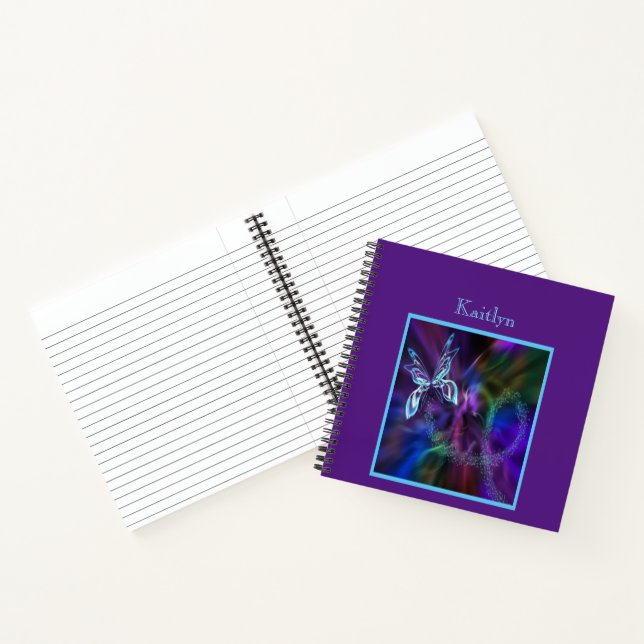 Abstract Blue Purple Neon Butterfly Print Colourfu Notebook (Inside)