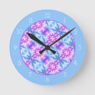 Abstract blue purple snowflake pattern blue border round clock