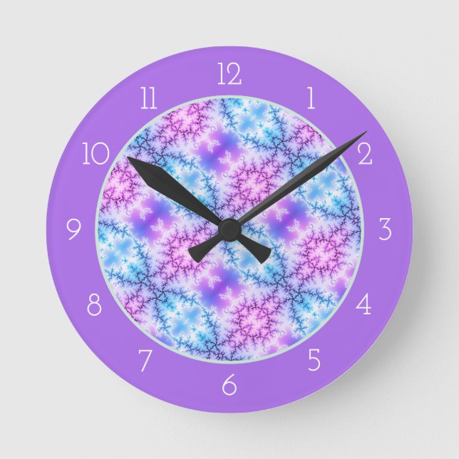 Abstract blue purple snowflake pattern with border round clock (Front)