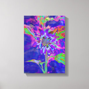 Abstract blue purple sunflower   retro funky  canvas print