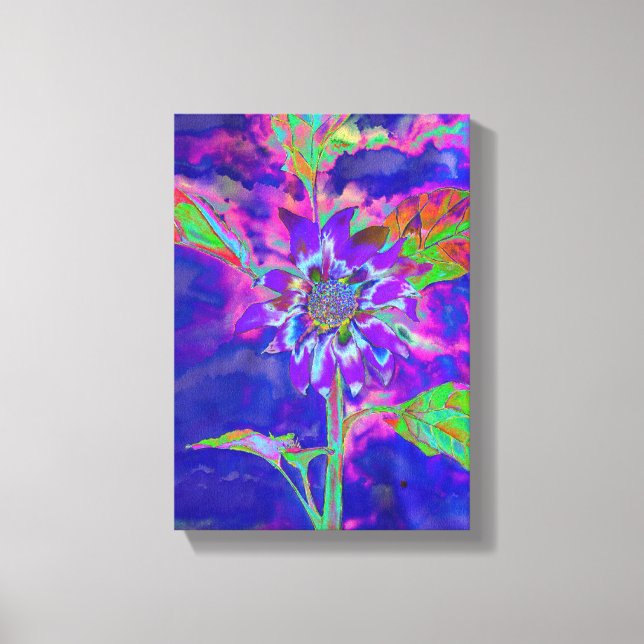 Abstract blue purple sunflower | retro funky  canvas print (Front)