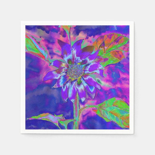 Abstract blue purple sunflower | retro funky  napkin (Front)