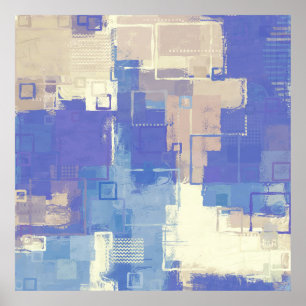 Abstract Blue Purple Taupe Ivory Mixed Media Poster