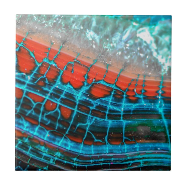 Abstract Blue Red Dragon Vein Agate Skin Sea Tile (Front)