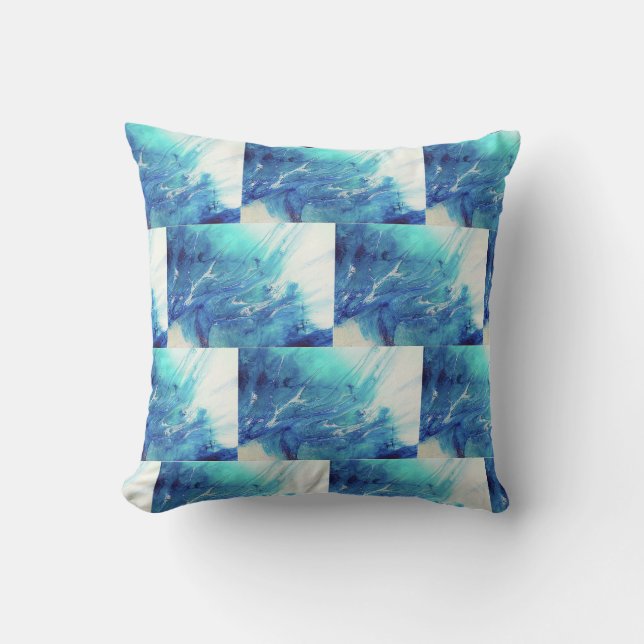 Abstract blue reversable Throw Pillow (Front)