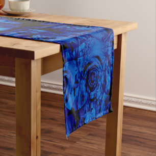 Abstract Blue Rose Table Runner