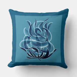 Abstract Blue Rose Throw Pillow