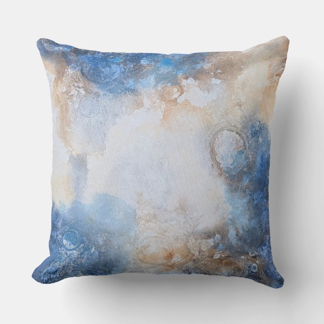 Abstract Blue & Sand Textured Clouds Throw Pillow (Front)