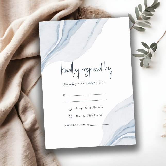 Abstract Blue Sea Beach Watercolor Wedding RSVP Card (Creator Uploaded)