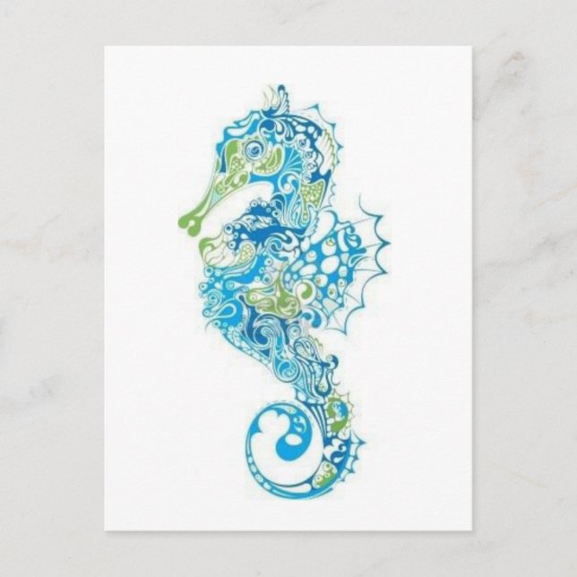Abstract Blue Seahorse Postcard (Front)