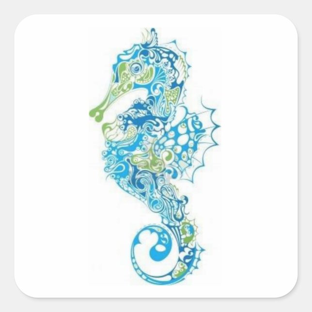 Abstract Blue Seahorse Square Sticker (Front)