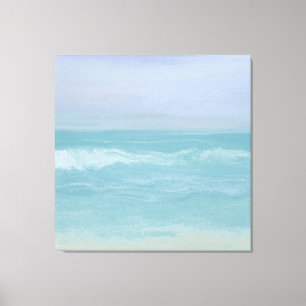 Abstract Blue Seashore Choppy Waves in Watercolor Canvas Print