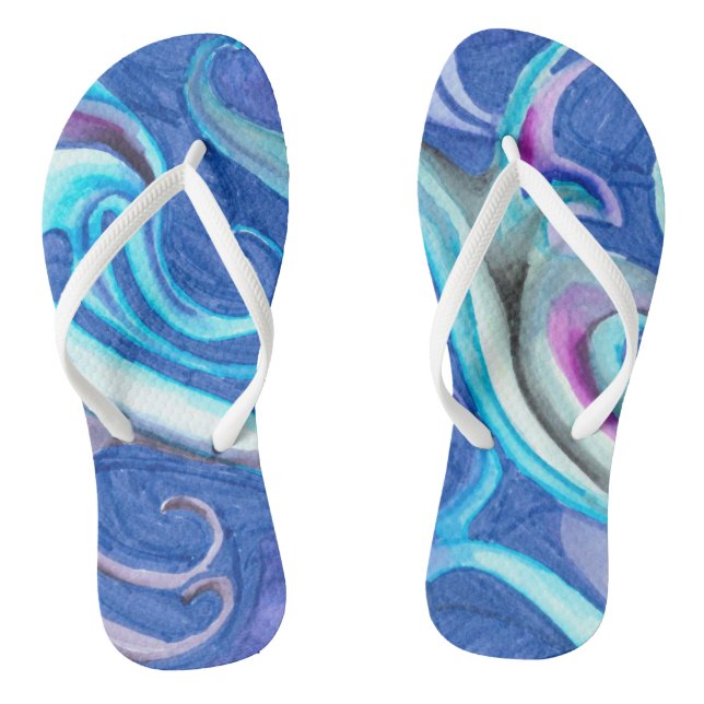 Abstract blue shades Adult Flip Flops, Slim Straps Flops (Footbed)
