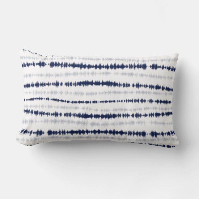 Abstract Blue Shibori Horizontal Lines  Lumbar Pillow (Front)