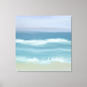 Abstract Blue Shore Breaking Waves in Watercolor Canvas Print