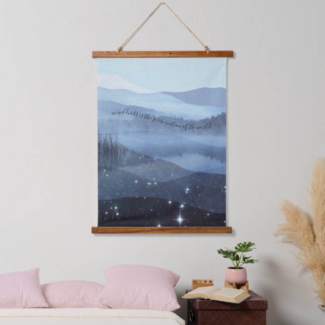 Abstract Blue Sky Mountains Stars Quote Hanging Tapestry (Bedroom)