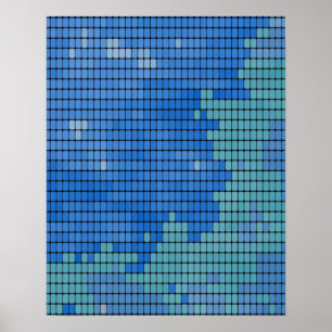 Abstract Blue Square Pattern Poster