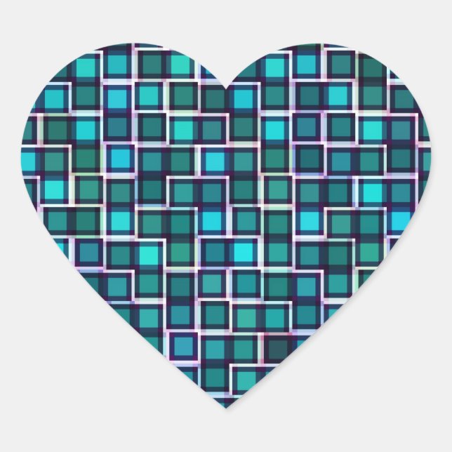 Abstract Blue Squares Pattern Heart Sticker (Front)