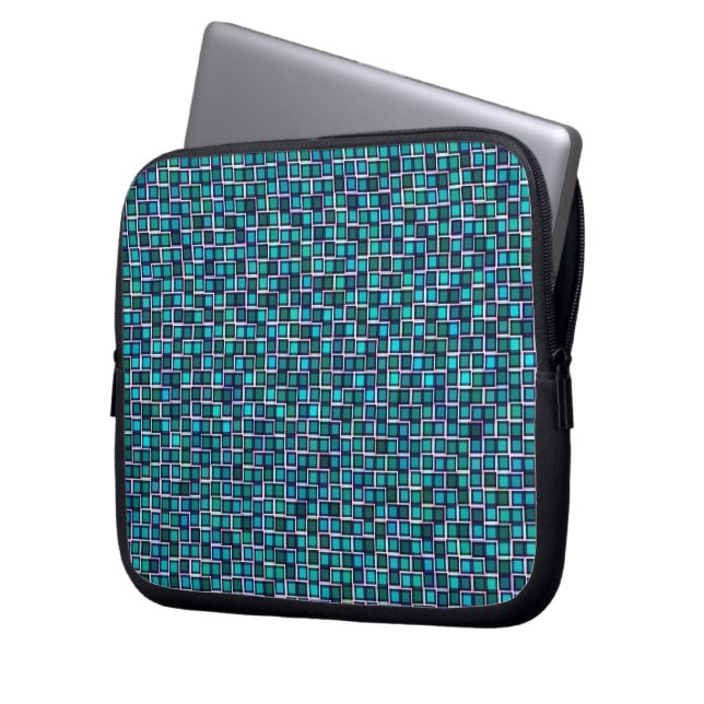Abstract Blue Squares Pattern Laptop Sleeve (Front Left)