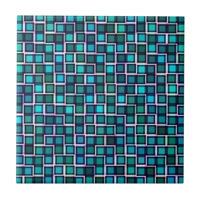 Abstract Blue Squares Pattern Tile (Front)