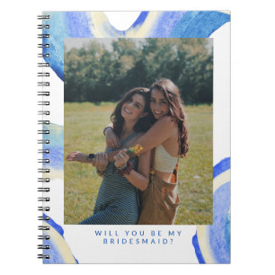 Abstract Blue Swirl Photo Bridesmaid Proposal  Notebook