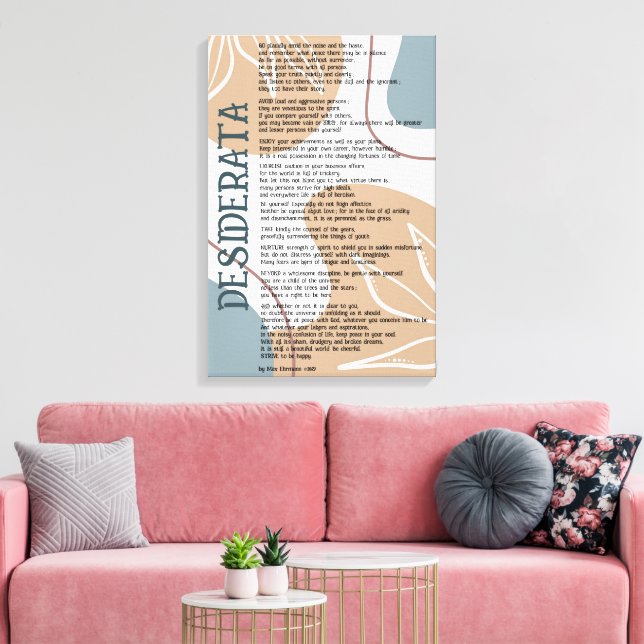 Abstract Blue Tan Desiderata by Max Ehrman  Canvas Print (Insitu(LivingRoom))