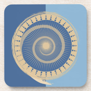 Abstract Blue & Tan Spiral Sun Circle Design Coaster