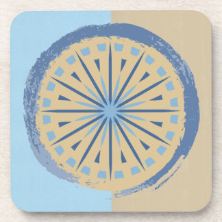 Abstract Blue & Tan Starburst Circle Design Coaster