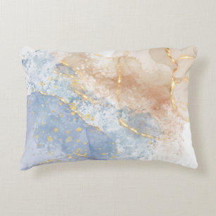 Abstract Blue, Taupe and Gold Accent Pillow