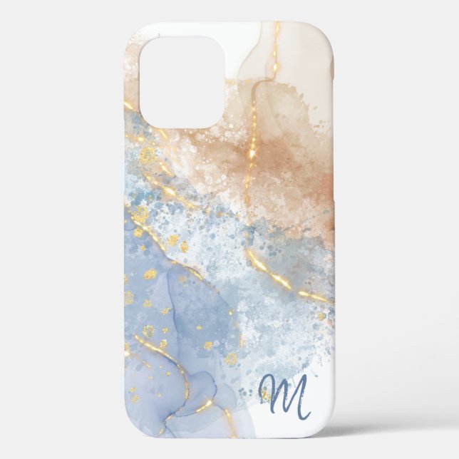Abstract Blue, Taupe and Gold Case-Mate iPhone Cas Case-Mate iPhone Case (Back)