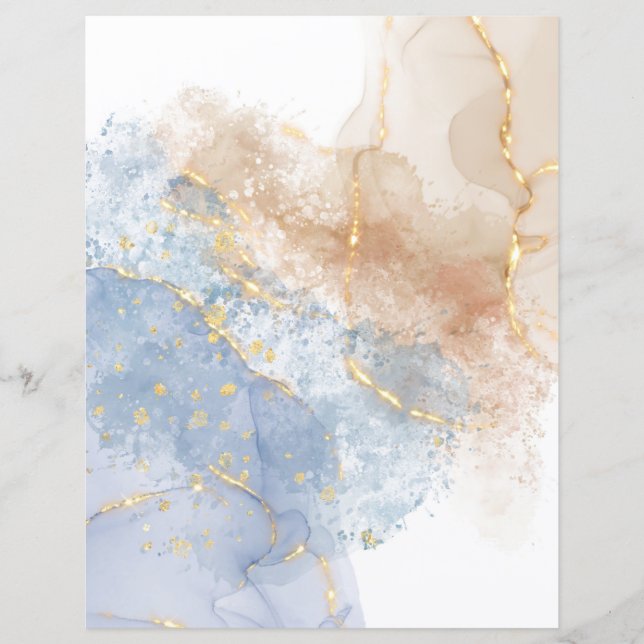 Abstract Blue, Taupe and Gold Scrapbook Paper (Front)