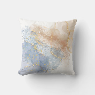 Abstract Blue, Taupe and Gold Throw Pillow