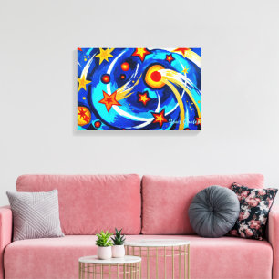 Abstract Blue Teal Galaxy Painting Whimsical Space Canvas Print