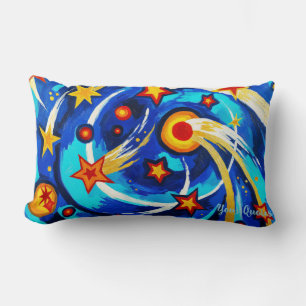 Abstract Blue Teal Galaxy Painting Whimsical Space Lumbar Pillow