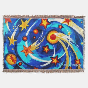 Abstract Blue Teal Galaxy Painting Whimsical Space Throw Blanket
