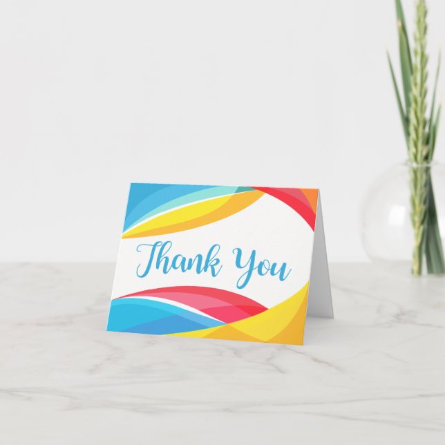 Abstract Blue Thank You Rainbow Wave Red & Yellow (Front)
