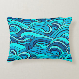 Abstract Blue Turquoise Ocean Water Waves Accent Pillow
