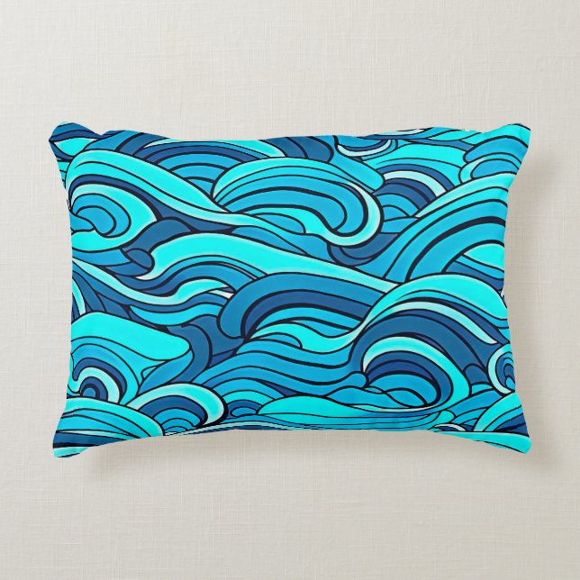Abstract Blue Turquoise Ocean Water Waves | Accent Pillow (Front)