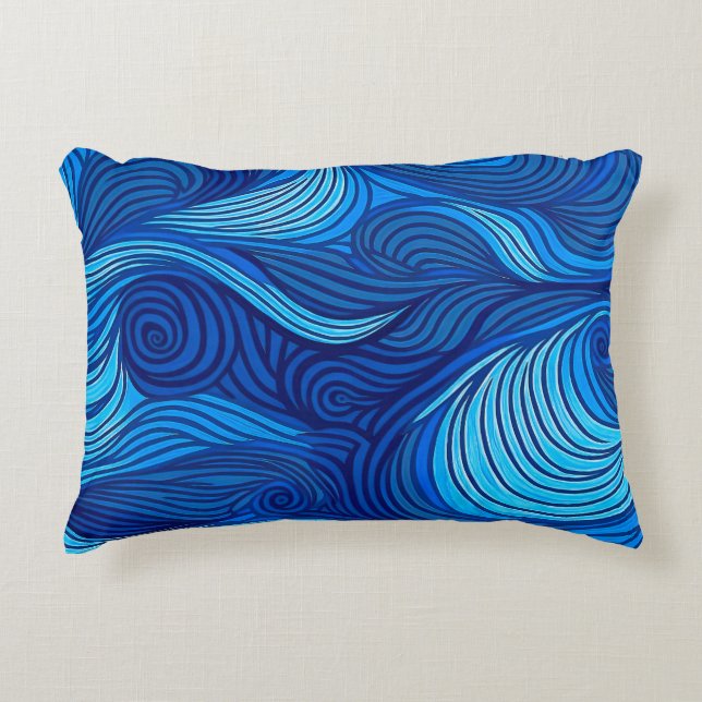 Abstract Blue Turquoise Ocean Water Waves | Accent Pillow (Front)