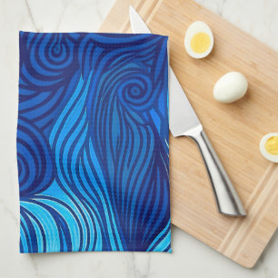 Abstract Blue Turquoise Ocean Water Waves   Kitchen Towel