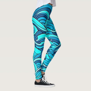 Abstract Blue Turquoise Ocean Water Waves   Leggings
