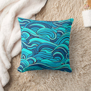 Abstract Blue Turquoise Ocean Water Waves Throw Pillow