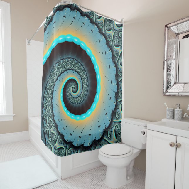 Abstract Blue Turquoise Orange Fractal Art Spiral (In Situ)