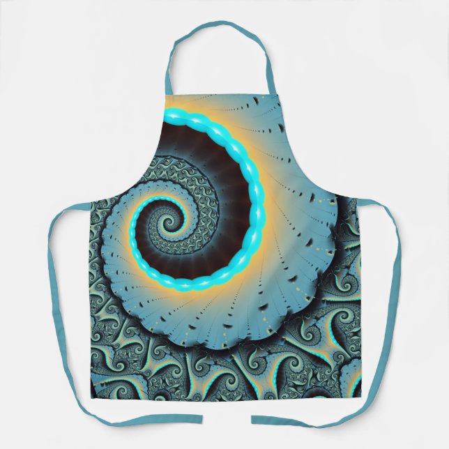 Abstract Blue Turquoise Orange Fractal Art Spiral Apron (Front)