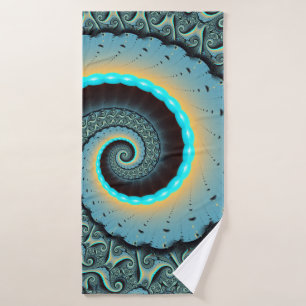 Abstract Blue Turquoise Orange Fractal Art Spiral Bath Towel