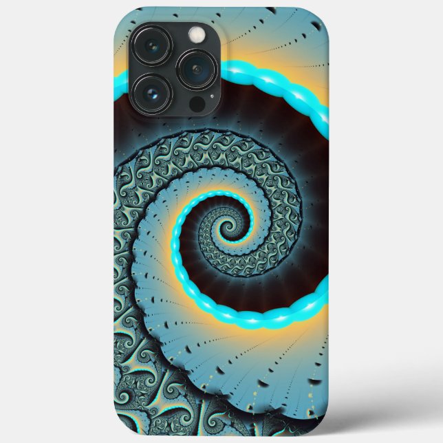 Abstract Blue Turquoise Orange Fractal Art Spiral Case-Mate iPhone Case (Back)