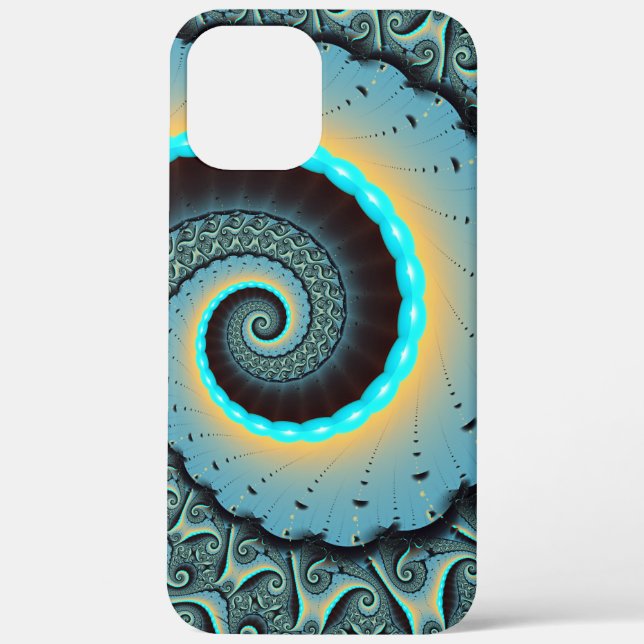 Abstract Blue Turquoise Orange Fractal Art Spiral Case-Mate iPhone Case (Back)