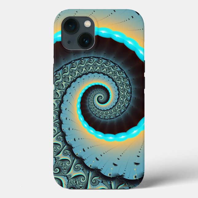 Abstract Blue Turquoise Orange Fractal Art Spiral Case-Mate iPhone Case (Back)