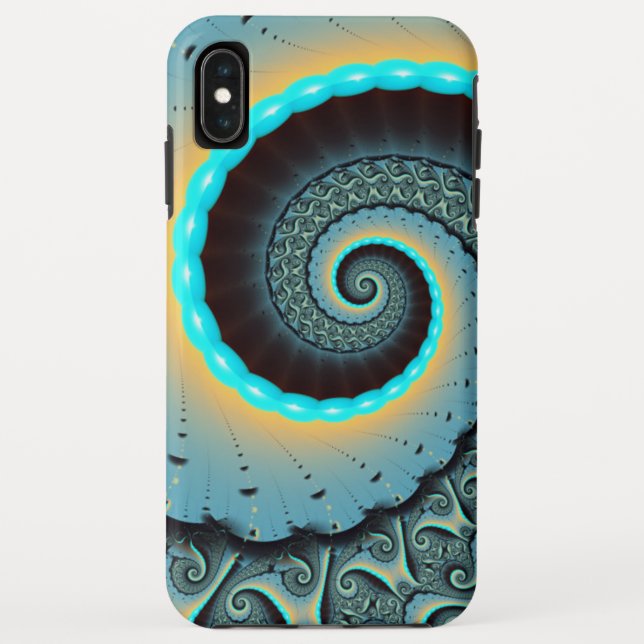Abstract Blue Turquoise Orange Fractal Art Spiral Case-Mate iPhone Case (Back)