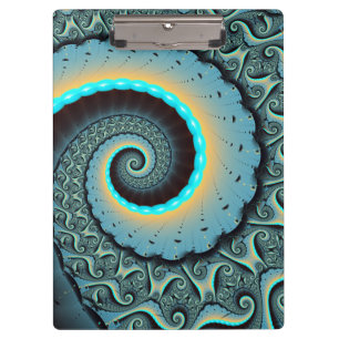 Abstract Blue Turquoise Orange Fractal Art Spiral Clipboard